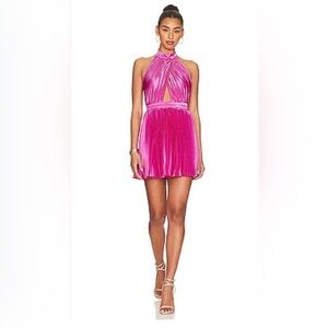 Pink Pleated Halter Mini Dress
